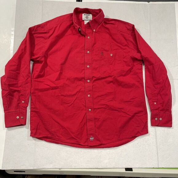 Wranglers PBR Mens Large Bull Riding Button Down Embroidered‎ Western Shirt Red - Picture 2 of 6
